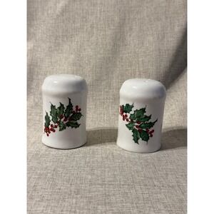 Hallmark Holly Berry Salt and Pepper Shakers Set White Ceramic Christmas Holiday